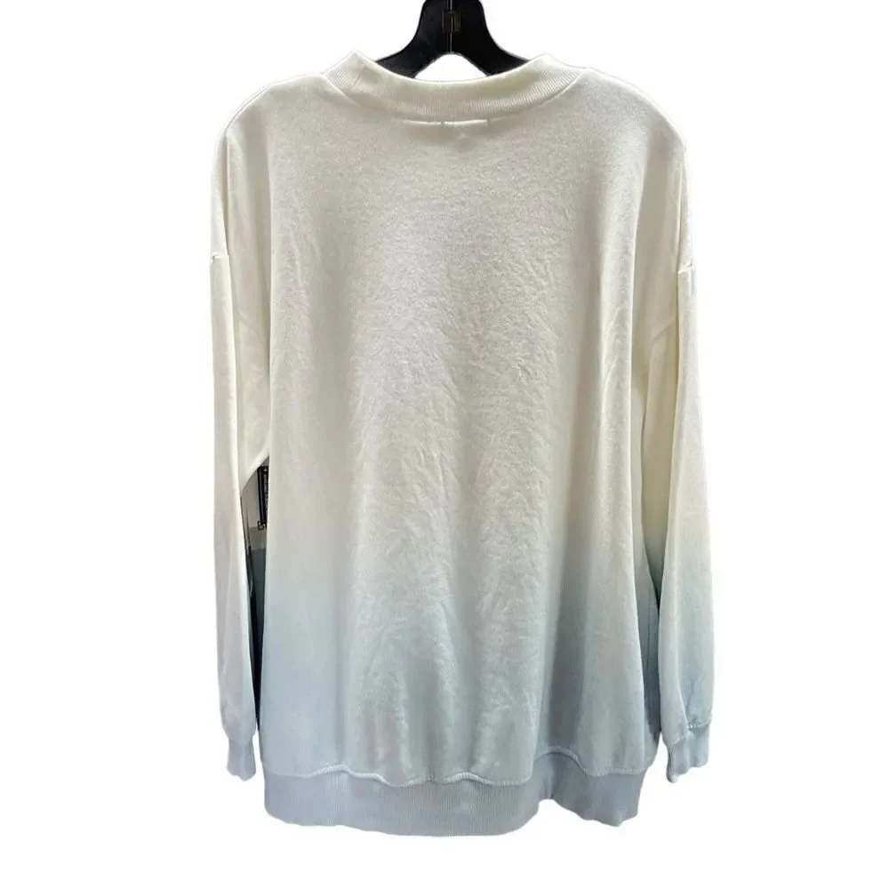 BP Sweatshirt Dip Dye Crew Neck Blue White Ribbed Cuffs Hem Long Sleeve Women XL